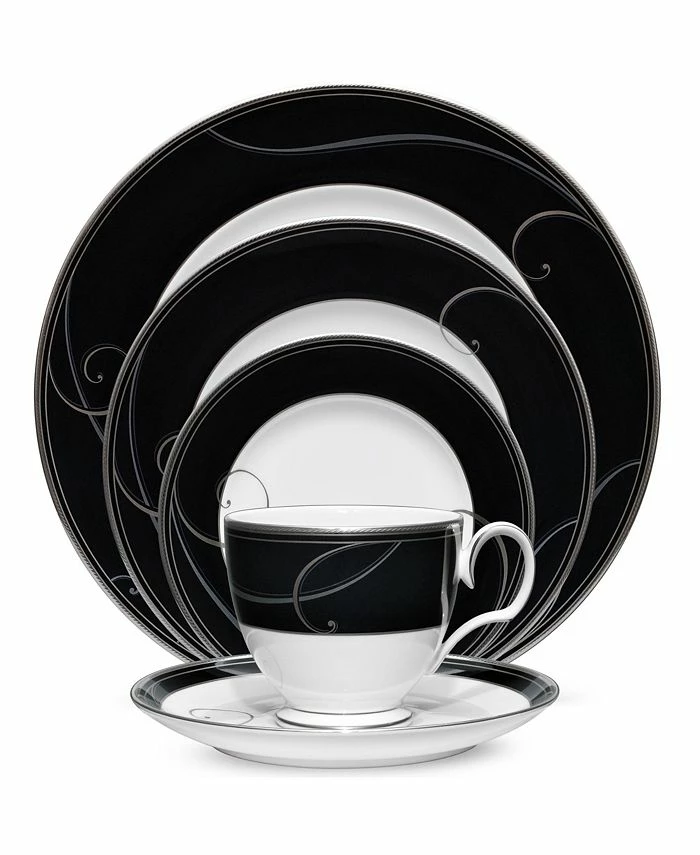Noritake Platinum Wave Ebony 5 Pc Round Place Setting 3 Noritake Platinum Wave Ebony 5 Pc Round Place Setting