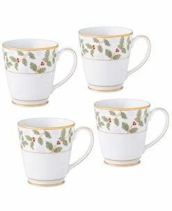 Noritake Holly Berry 12 Oz Mug, Set Of 4