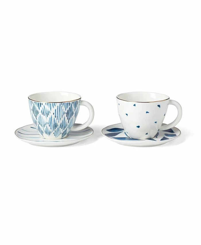 Lenox Blue Bay 4-Piece Teacup Saucer Set 3 Lenox Blue Bay 4-Piece Teacup Saucer Set