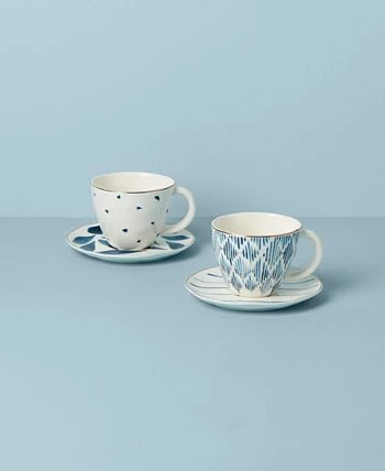 Lenox Blue Bay 4-Piece Teacup Saucer Set 4 Lenox Blue Bay 4-Piece Teacup Saucer Set - Image 2