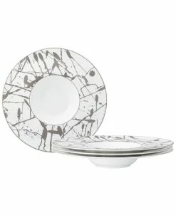 Noritake Raptures Platinum Set Of 4 Rim Soup Bowls, Service For 4